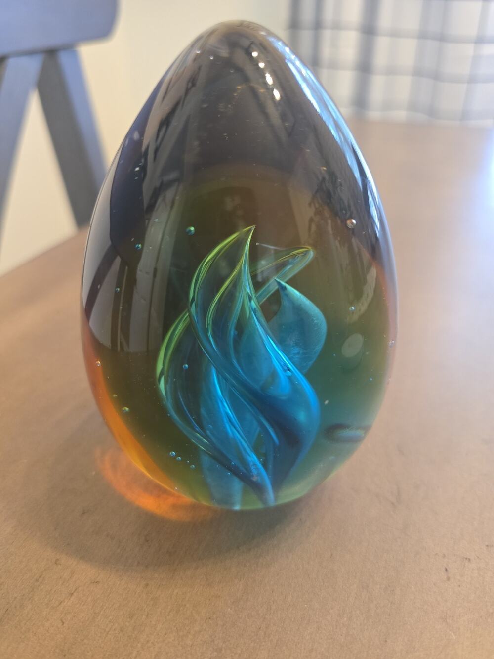 Vtg Egg Paperweight. Blue & Yellow Sculpture." Murano Like"